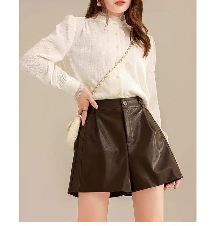 Solene leather shorts     .