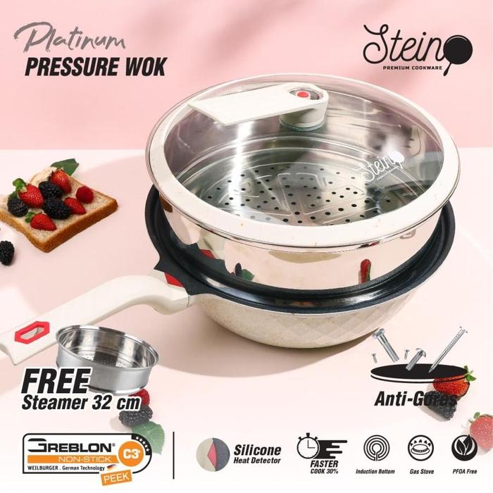 Stein Steincook re Wok Platinum 32cm Pressure Cooker Anti Baret - Brown Gold