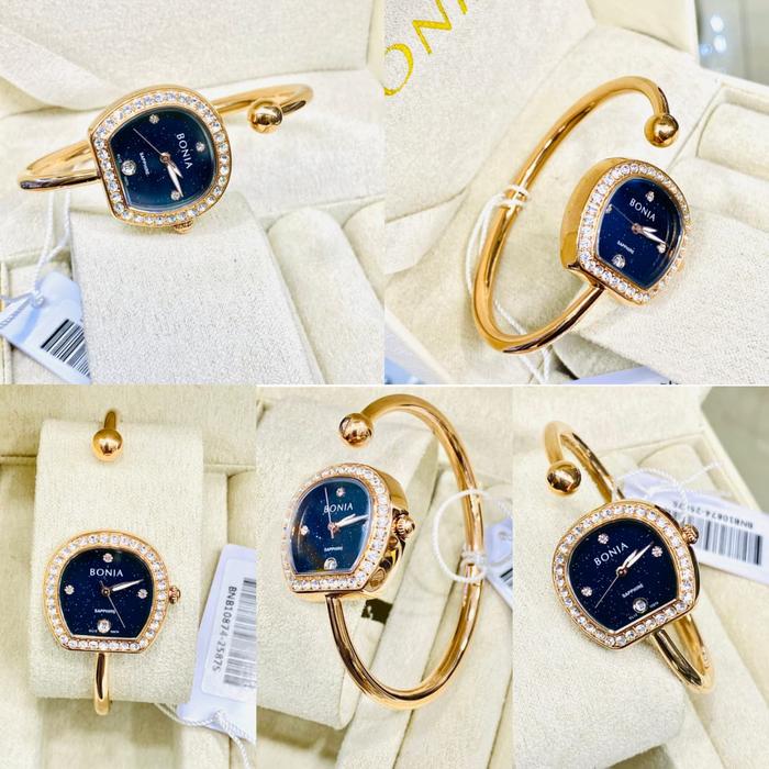Bonia Jam Tangan Wanita Sonia BNB10874-2587S Sapphire Rosegold Blue Original dengan Kaca Safir dan K