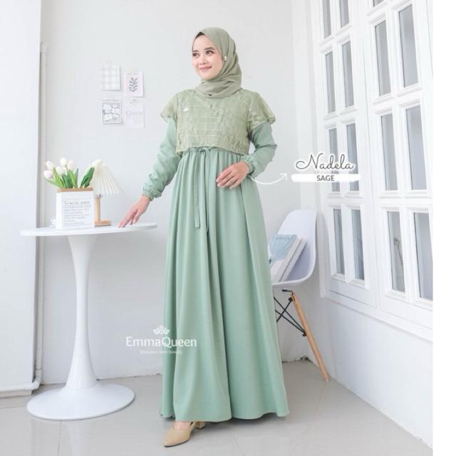 Emmaqueen Nadela Dress Part 1 Brukat Gamis Kondangan Muslim Syari Tersedia Size Xs-Xxl