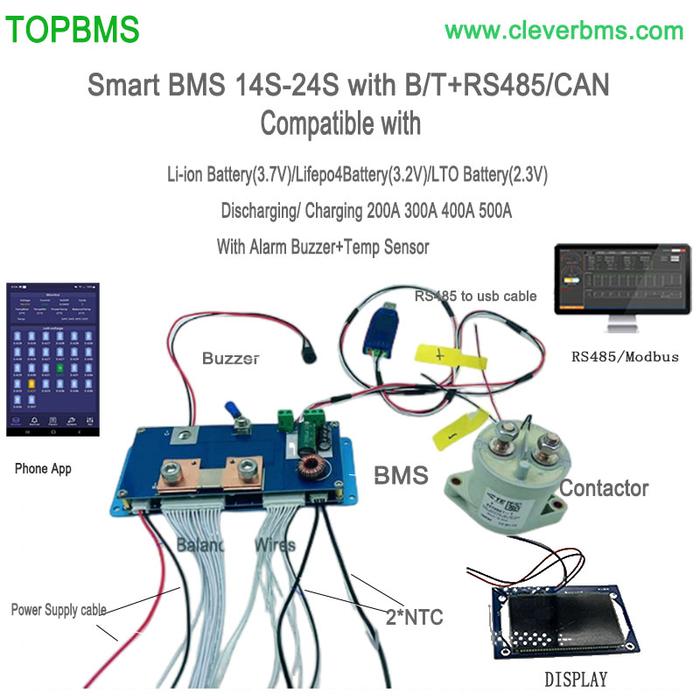 TOPBMS 3.7V BMS 14S 48V 17S 60V 20S 21S 72V 22S 23S 24S 84V 200A 300A