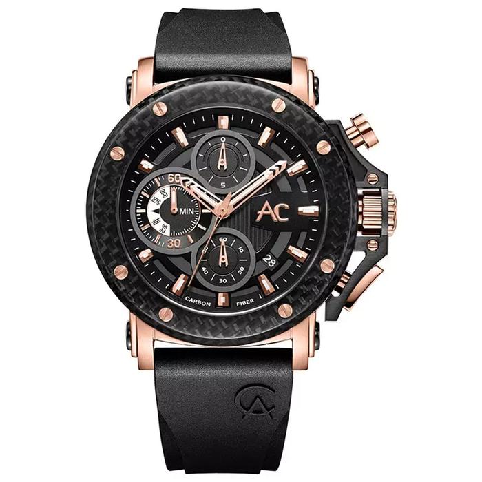 Jam Tangan Alexandre Christie AC 9205 MC Carbon Black Rosegold Rubber Strap