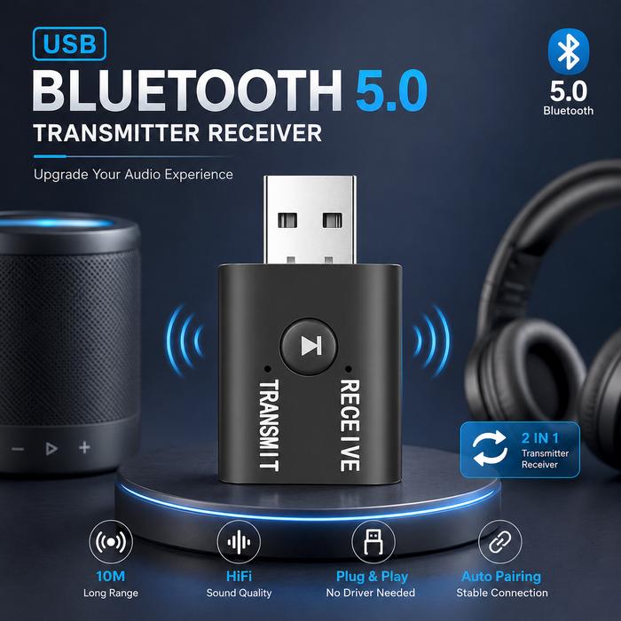 Mtos Mall | Dongle Bluetooth USB | Adapter Bluetooth 5.0 | Transmitter Receiver USB