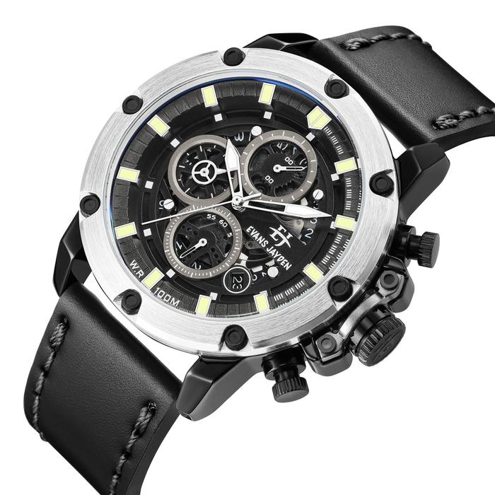 Evans Jayden Jam Tangan Pria 9570 Kulit Kaca Sapphire Chronograph Water Resistant 10 ATM