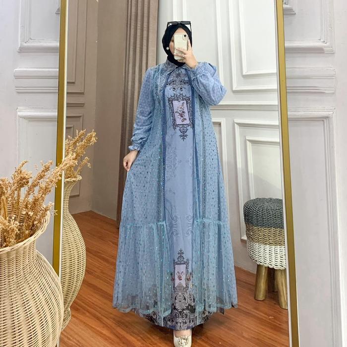 KINNAN GAMIS DRESS CERUTY BABYDOL SULTAN TILE SALJU GLAMOR MEWAH ELEGAN - Blue ice, M Ld100