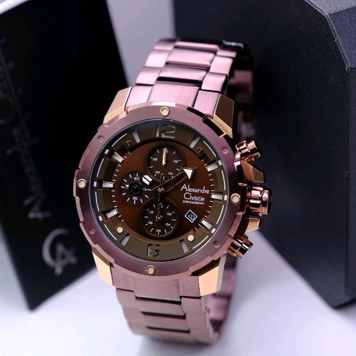 JAM TANGAN PRIA ALEXANDRE CHRISTIE AC 6410 ROSEGOLD BROWN ORIGINAL