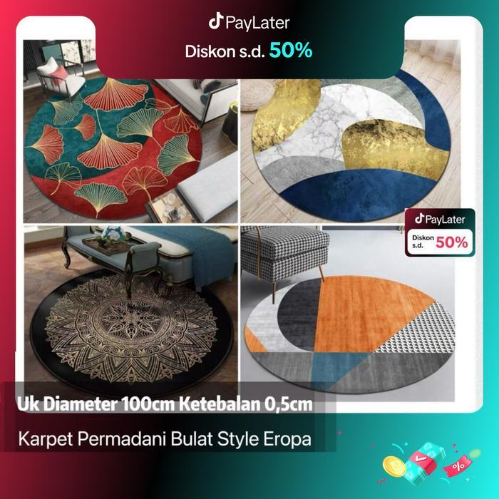 Karpet Bludru Bulat Motif Diameter 100Cm/Karpet Bulat Aestetik /Karpet Bulat Motif Modern Karet