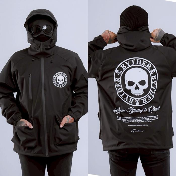 GNUS Jacket Balaclava Zipper Distro Genious  Skul Jaket Motif Sablon Pria Parasut Hitam Tengkorak Wa