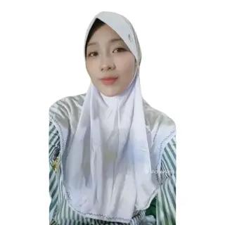 Jilbab/kerudung/hijab sekolah bergo pet tali putih bordir samping Muslim Instan