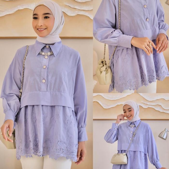 DAMASCENA - CELIN TOP | KEMEJA KATUN BORDIR | KEMEJA FLORAL | ATASAN KATUN KOREA