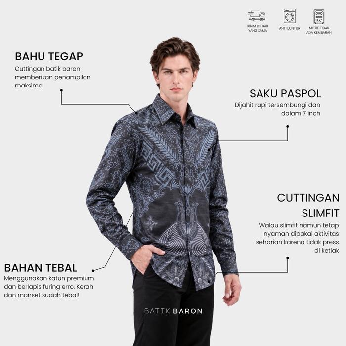 ANGSANA - Kemeja Batik Pria Lengan PANJANG Slimfit Full Furing Premium (Bahan Adem, Halus Lembut) - 