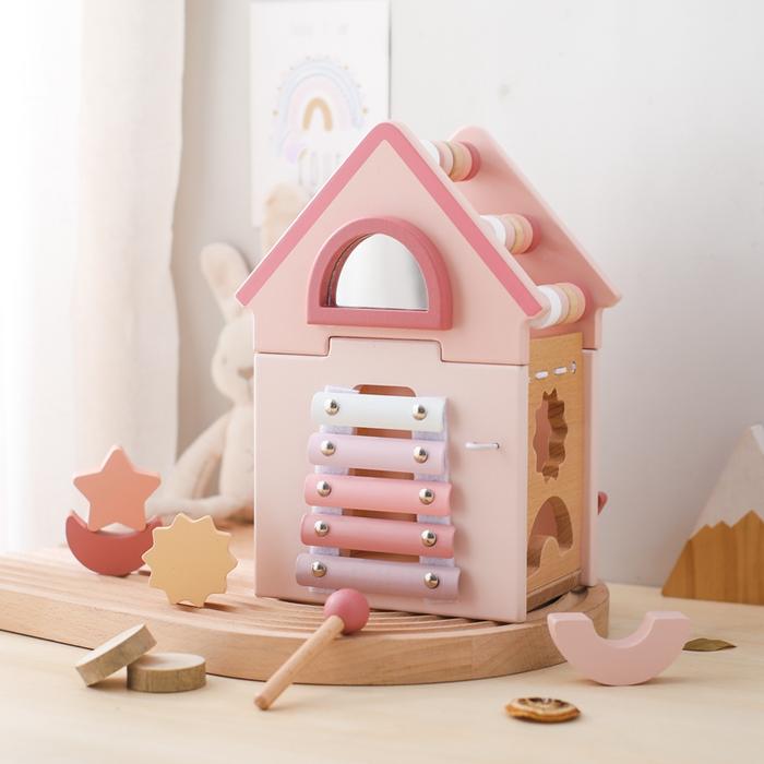 Montessori Children Toys Pink House Building Blocks Toy Xylophone