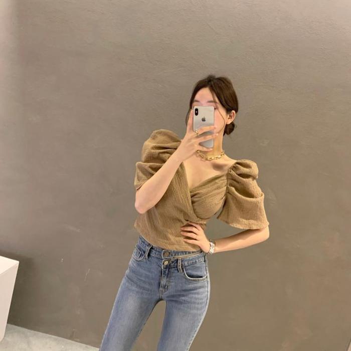 New maomao  JODIE BLOUSE CROP TOP CREPE WANITA KOREAN STYLE  KEKINIAN