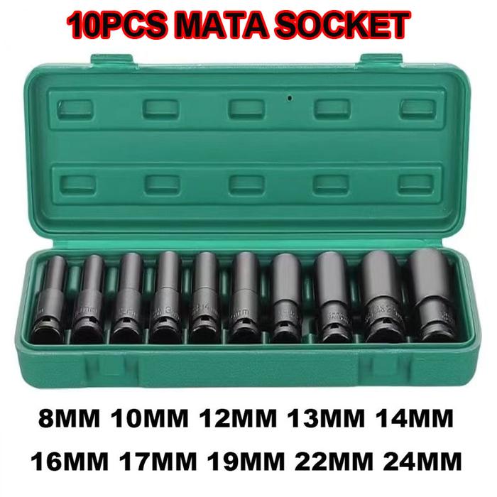 10Pcs Mata Socket 1/2‘’ 8-24mm Impact Kunci Socket/Kunci shock Impact socket set/Impact sock impact 