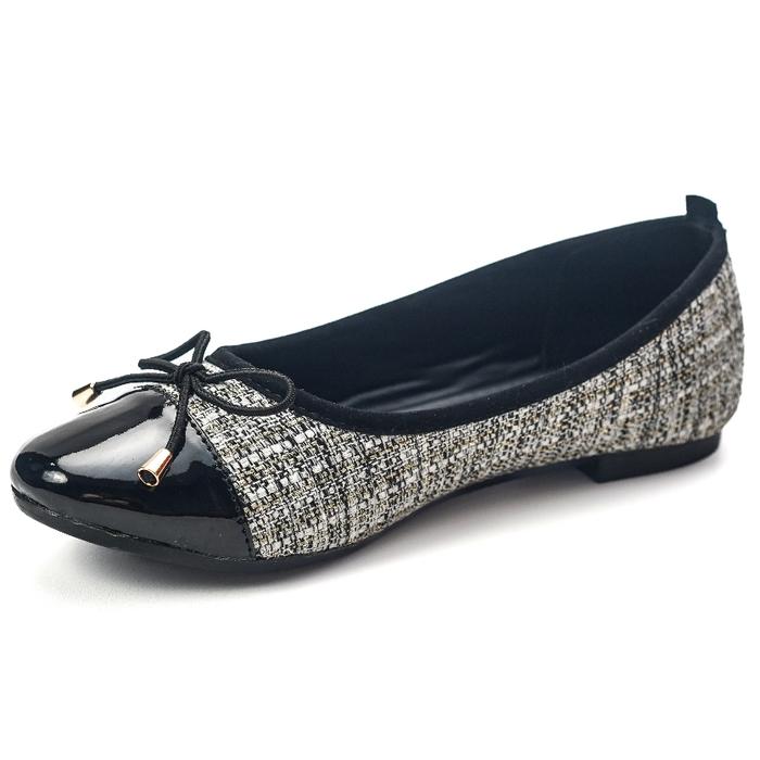 Christian Bale Bela Flatshoes Sepatu Wanita Sepatu Hitam Cewek Balet Women Shoes Motif Kanvas