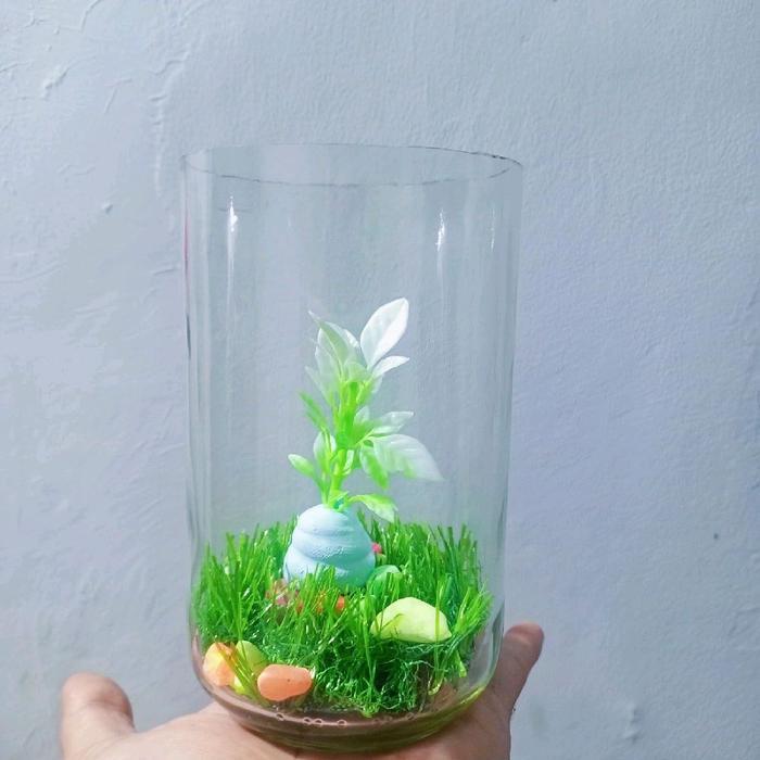 Aquarium cupang 700ml Akuarium set rumput dasar sintesis/botol cupang Soliter cupang paket komplit t