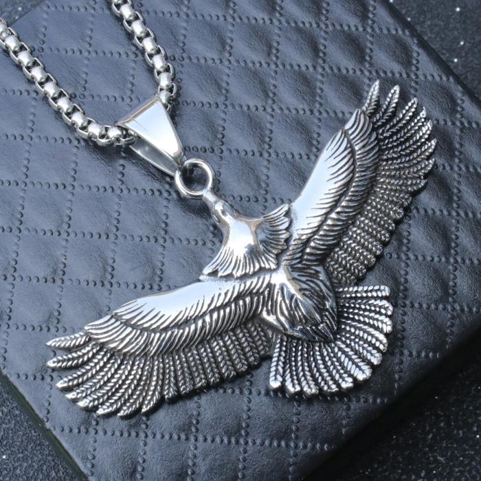 Hip Hop Rock Flying Eagle Pendant Necklae For Women Men Vintage Silver Color Stainless Steel Chain P