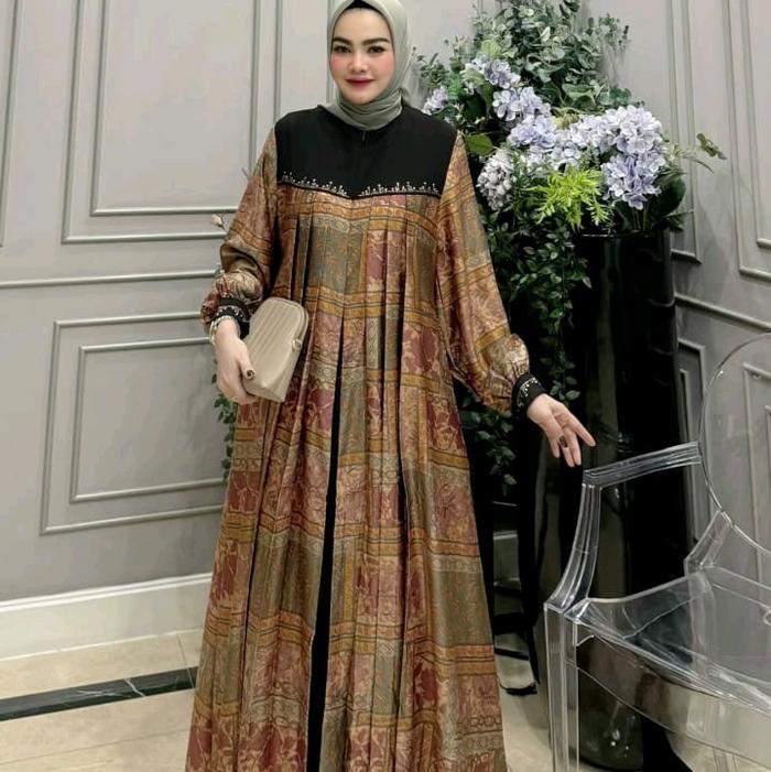 gamis silk premium motif simple produk amore bu ruby edisi larosa dress gamis mewah dan elegan kekin