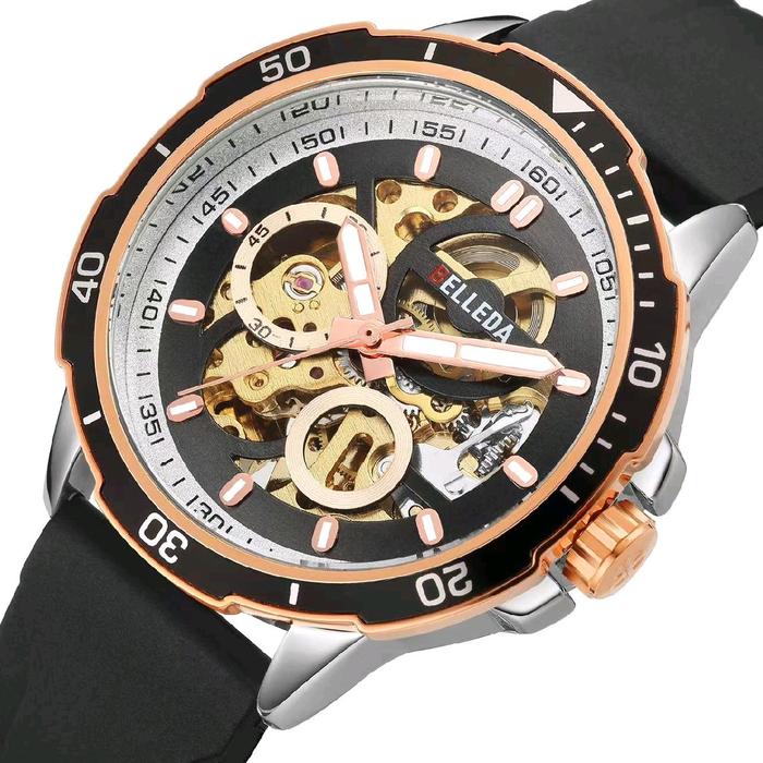 Jam tangan pria mewah jam keren Belleda 9485 rubber metic Aksesoris