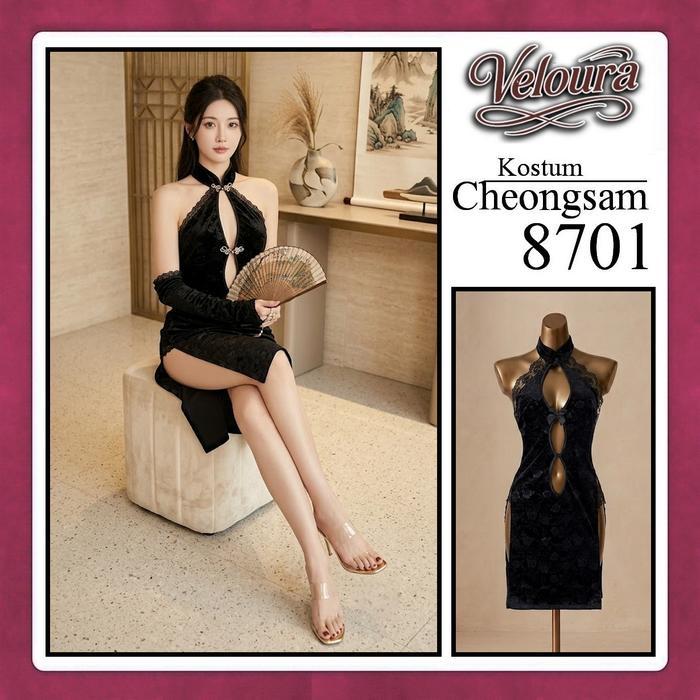 Veloura Pakaian Chongsam Mini - 8701 - Kostum Lingerie Sexy Dress model Baju China Cheongsam
