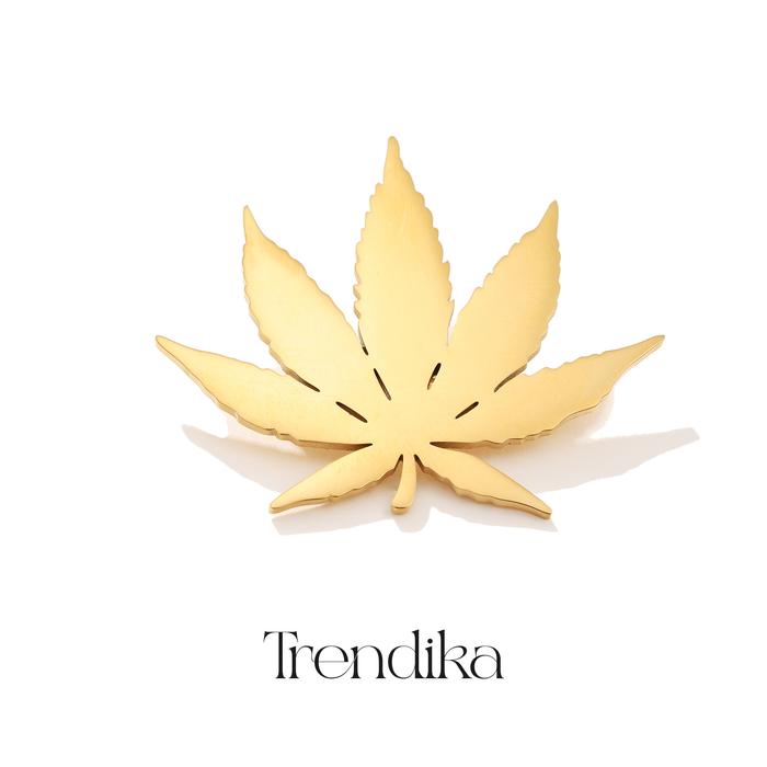 Trendika LIVE Bros daun maple besar modis titanium berlapis emas asli 18k aksesoris wanita indah ber