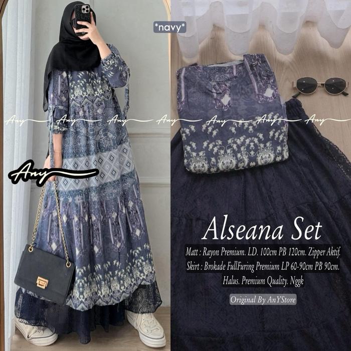 ready stok siap kirim alseana setelan tunik dan rok brokat nyaman di gunakan  Muslim Wanita Baju Ata