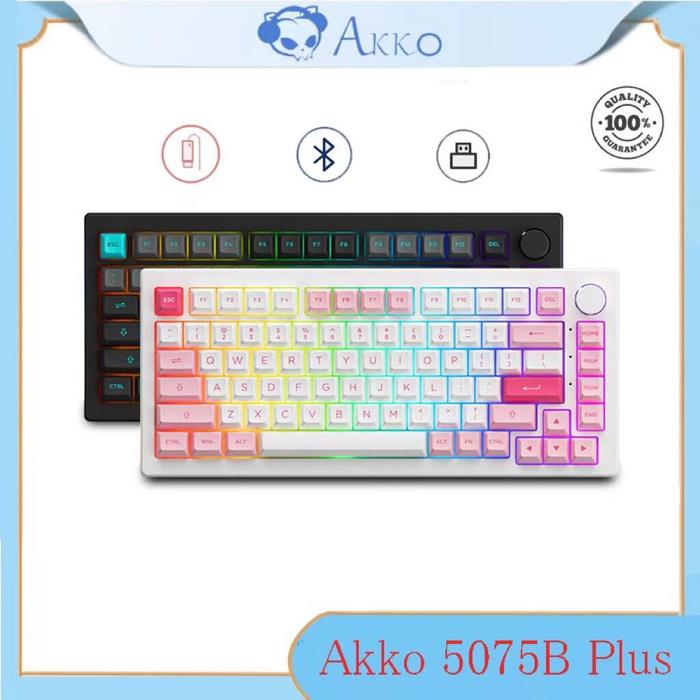 Akko Keyboard Mekanikal Bluetooth Nirkabel, Keyboard Asli 5075B/Akko