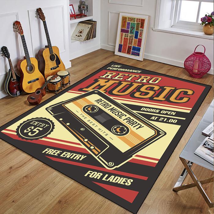 Retro Music Rugs for Bedroom Decoration Vintage Guitar Big 3D Printed Home Carpet Living Room Sofa T