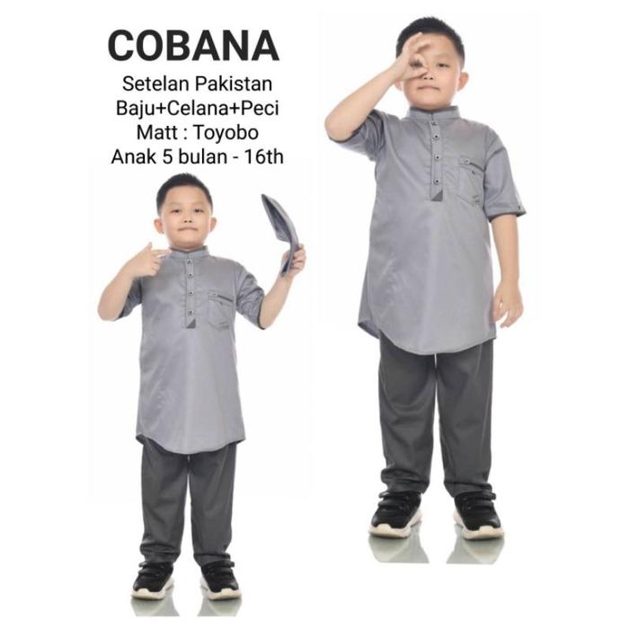 Cobana Moslem - Baju Koko Setelan Anak Warna Lemon Koko Setelan Anak Lime Baju Celana Peci