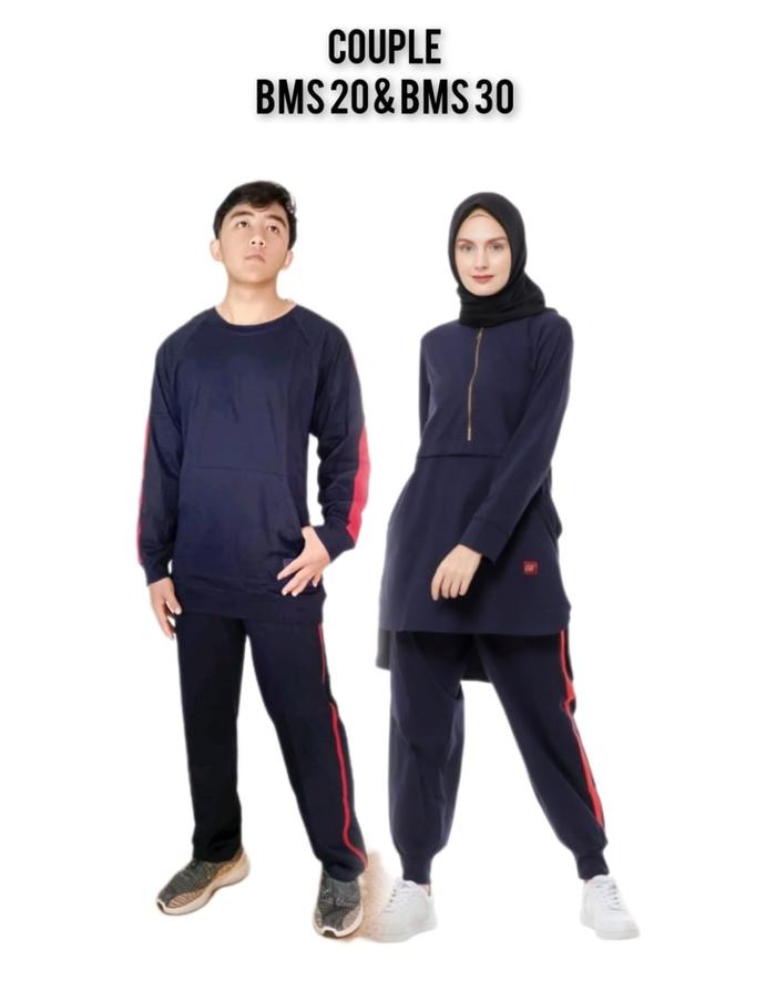Setelan Olahraga Couple Muslim BMS 20 & BMS 30 Navy Oneset Sport Jogging Gowes Yogga Senam