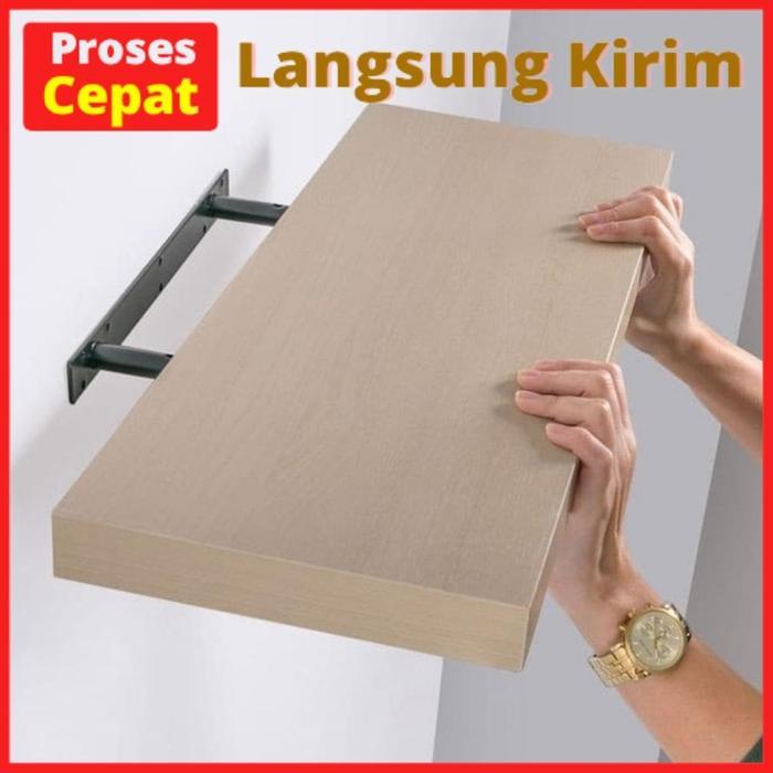 Rak Ambalan Dinding Minimalis 80Cm X 20Cm Buku Kayu Tempel Kosmetik