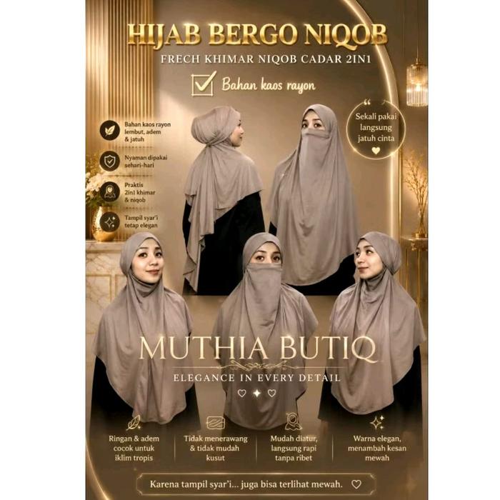 French Khimar Lesti Kejora || Bergo Cadar Tali || Bergo Niqob || French Khimar Cadar Tali Syari Baha