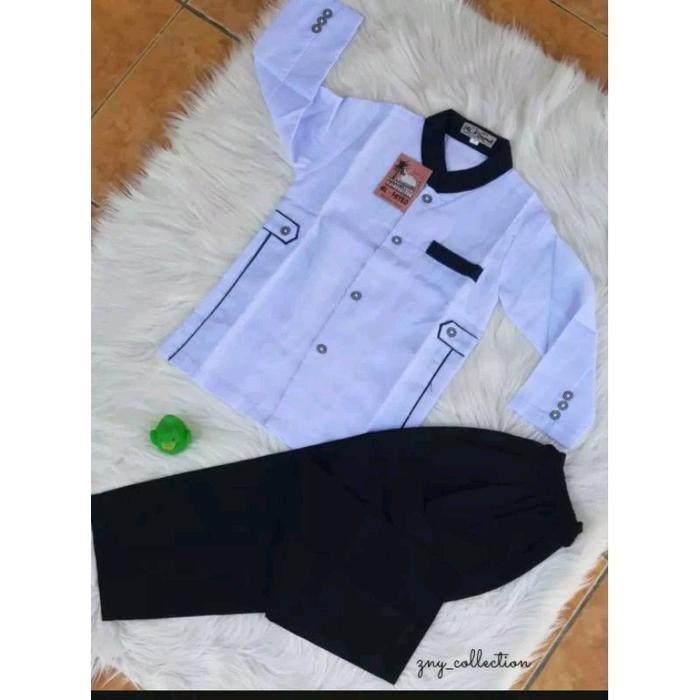 Baju koko Muslim anak laki laki jasko polos putih hitam usia 1-12 tahun satuset Celana Lembut dan Ny