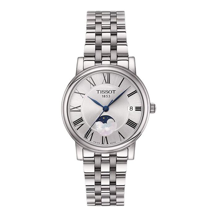 Jam Tangan Wanita Tissot Carson Premium Lady Moonphase 32mm T-Classic T122.223.11.033.00 Silver Dial
