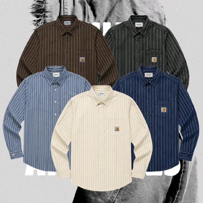 Carhart Kemeja Salur Katun Denim Import Slimfit Pria Wanita Material Twill Kerah Size M L XL XXL