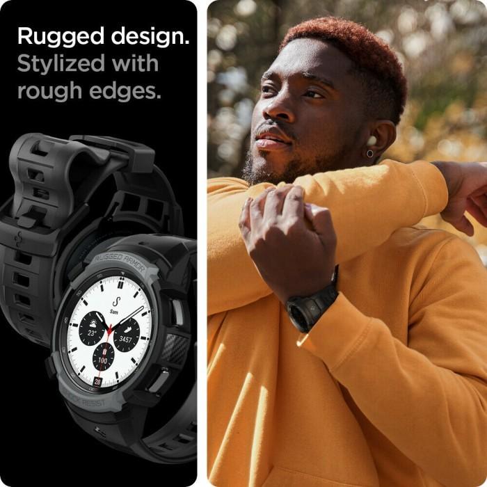 Q✉6K STRAP /CASE GALAXY WATCH 4 CLASSIC 46MM /42MM SPIGEN RUGGED ARMOR SOFT - 46MM, CHARCHOAL GRAY B
