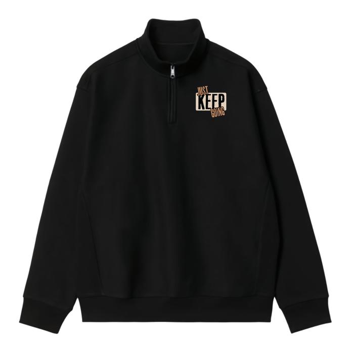 Halfzip Baseball Trendy Distro Just Keep Going / Sweatshirt Zipper Lengan Panjang Basic Unisex