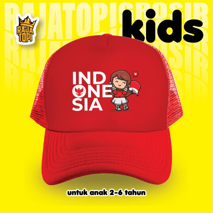 Topi Anak Indonesia / Topi custom sablon untuk anak/ Topi Anak/ Topi Anak Cewek Bendera