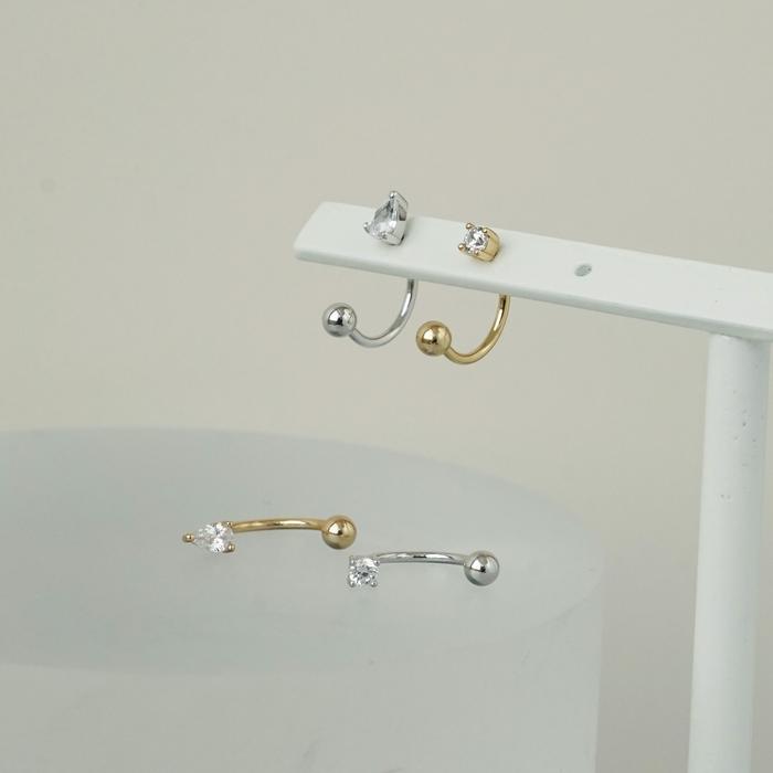 Anting Silver 925 - 18K Emas Lapis Curved Barbel Huggies [Tindik ID]