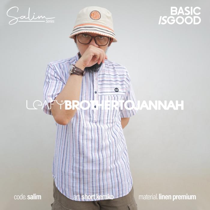 Leafy Salim - Baju Kurta Lengan Pendek Dewasa Motif Salur Bahan Linen Premium Nyaman dan Lembut - Ko
