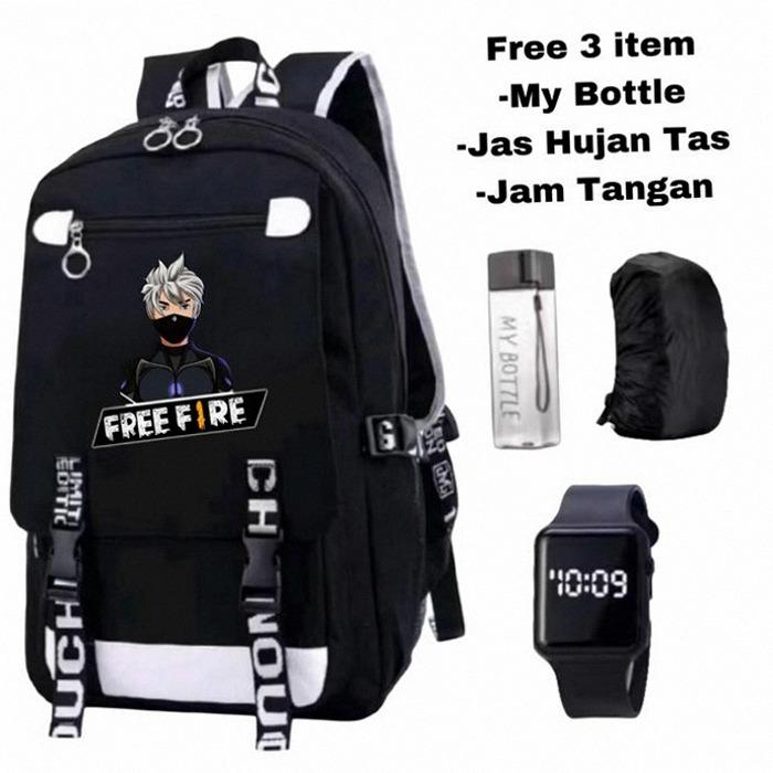 “Free Fire backpack hitam”“Tas sekolah Free Fire aesthetic black”Backpack motif Free Fire karakter m