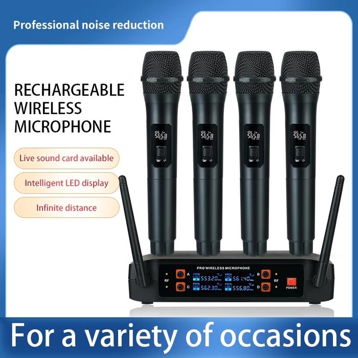 Professional VHF Wireless Microphone System 4 Channel Handheld