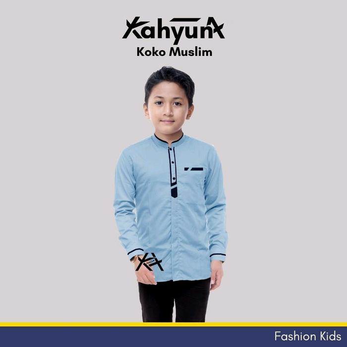 Baju kemeja koko muslim anak putih bluesky biru muda navy hitam coklat abu lengan panjang halus anak