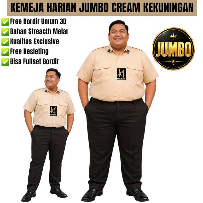 K4U SHOP Kemeja Harian JUMBO Cream Kekuningan Exclusive