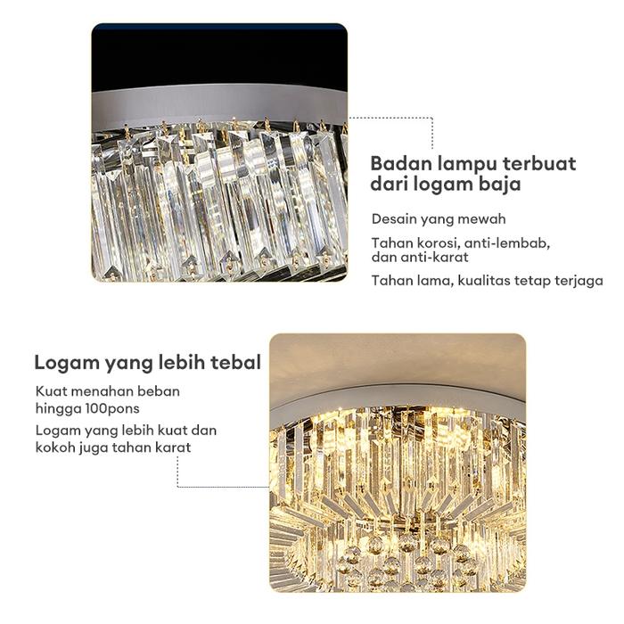 Lampu Plafon LED lampu kristal mewah ringan ruang tamu dan lampu ruang makan peredupan tiga warna