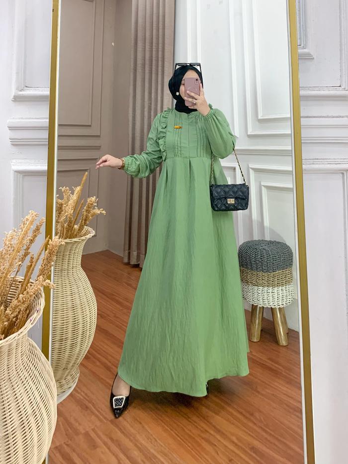 Gamis LIPIT Polo Linen Wanita Muslim - Geka Collection Baju Dewasa Dress Panjang Lebaran Remaja Kond
