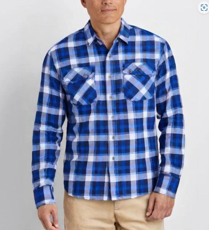 Kemeja Pria Duluth Trading Co Long Sleeve Shirt Plaid Blue Original