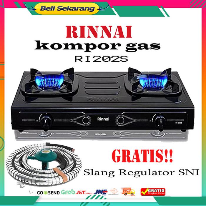 Rinnai RI 202 S RI 202S Kompor Gas 2 Tungku BODY TEFLON SUN BURNER FREEE SLANG REGULATOR SNI SUPER M