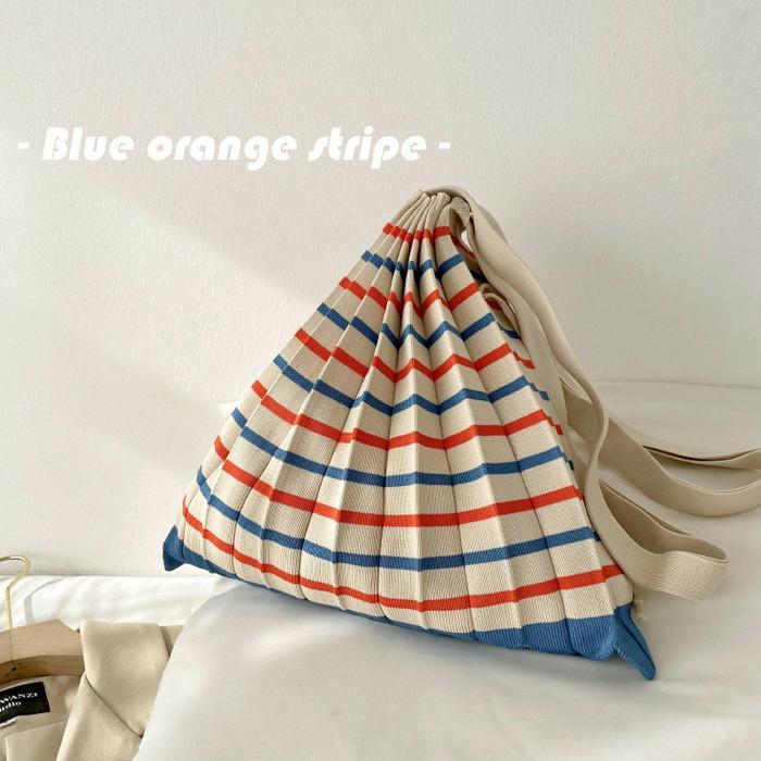 Tas Pleats Korea Jinjing Stripe Totebag Bahu Mama Selempang Lipit - Wanita bag shoulder | Kekinian