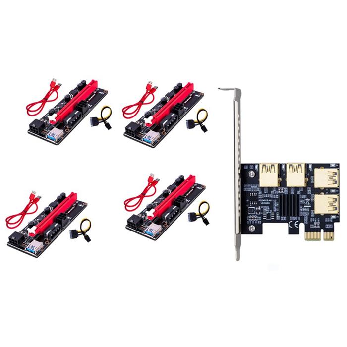 PCIE 1X To 4 Pci-Express Adapter+VER009S Riser Card USB3.0 To PCI-E